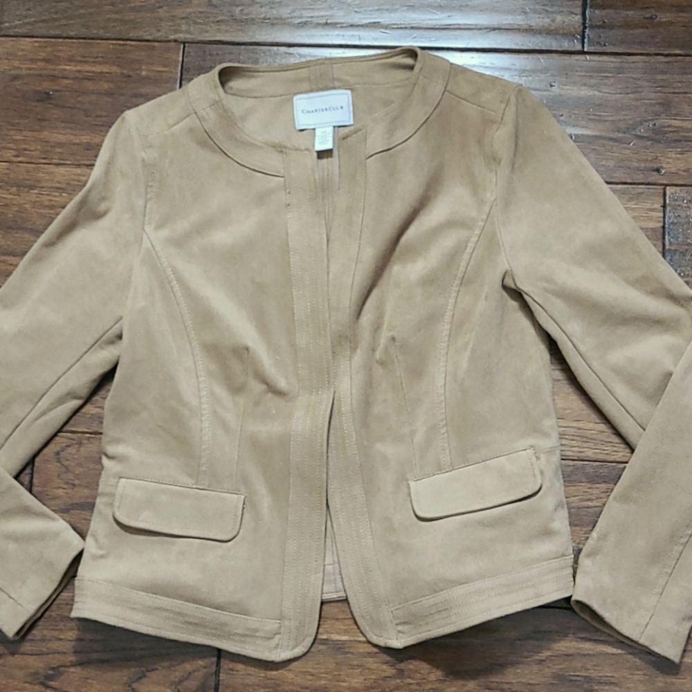 Charter Club Faux suede tan jacket, Small Petite
